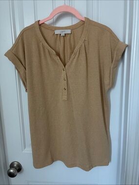 LOFT Women's Tan Short-Sleeve Henley Top
